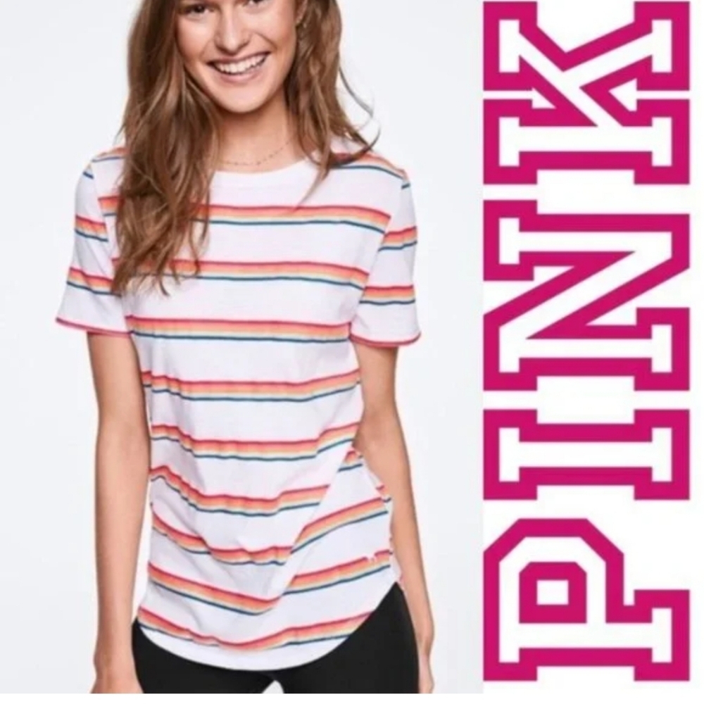 NEW VS PINK rainbow striped V neck M